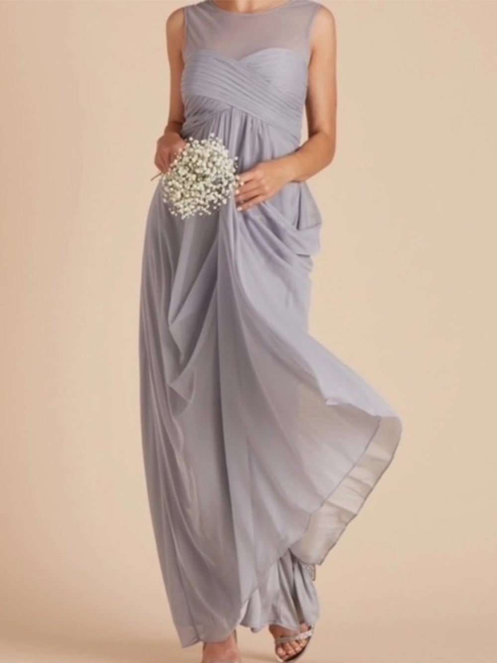 Birdy Grey NWT Ryan Silver Bridesmaid Dress with Mesh Yoke - Size S
